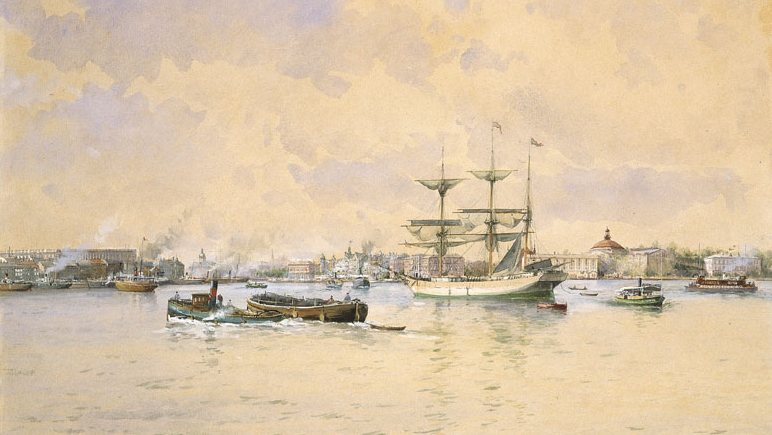 Stockholms redd med utsikt från inloppet - målning